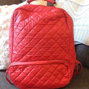 EUC! Fashion Leather Quilted Backpack- Bright Red